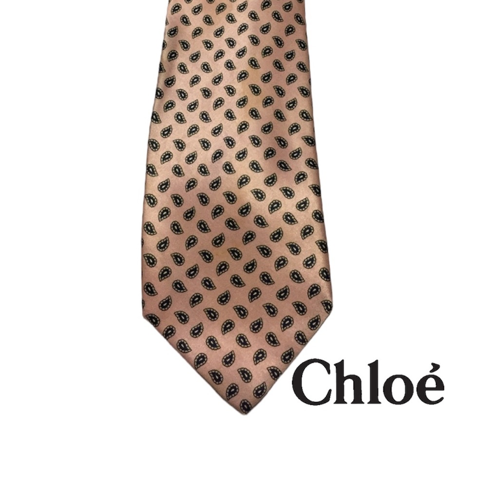 Chloé Pink Necktie with Blue Paisley Pattern